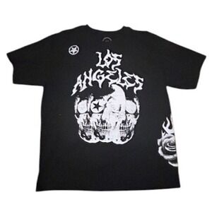 Los Angeles XL Graphic Skull Rose T Shirt Black Cotton Streetwear Gothic Tee‎